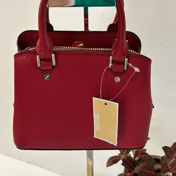 NWT Michael Kors Mini Red Scarlet Savannah Saffiano LeatherTop Double Handle Bag - Picture 4 of 16